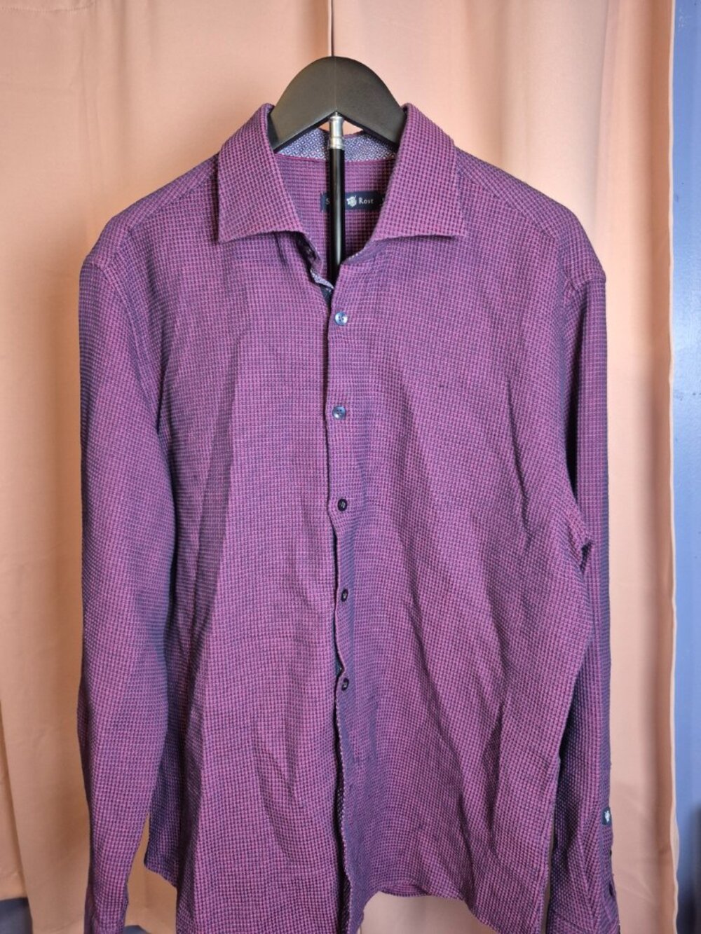 Stone Rose Berry Pattern Button Down Shirt Mens S